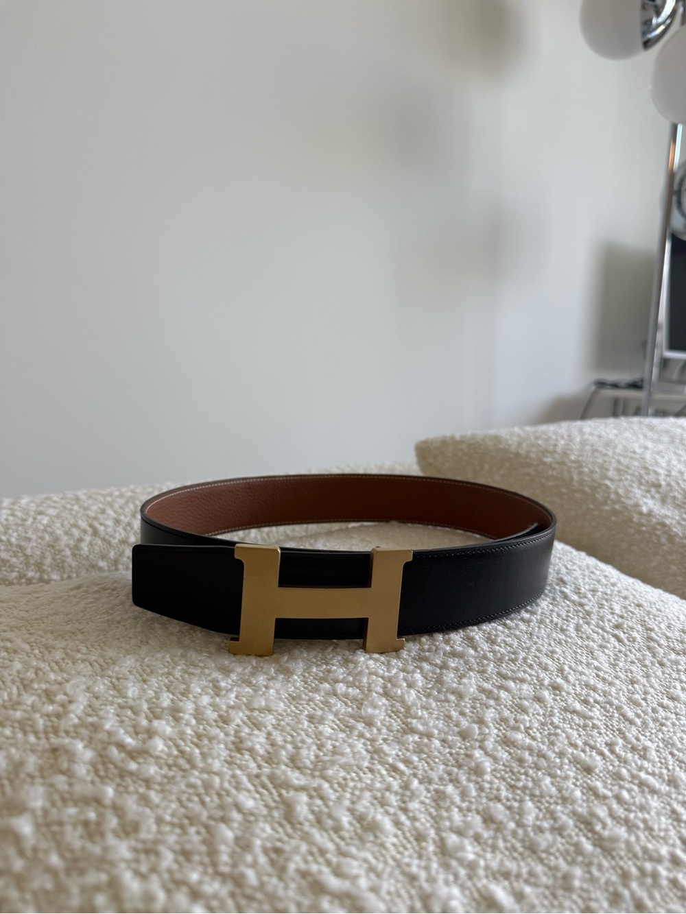 Hermes Black/Tan Leather Belt with Gold H Buckle
